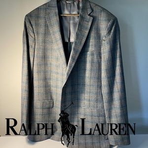 Ralph Lauren Plaid Blue 48L Wool Silk Sports Jacket Blue Label